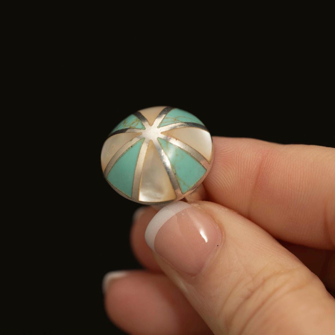 Vintage Turquoise Mother of Pearl Inlay Ring · Sterling Silver Dome - Etsy