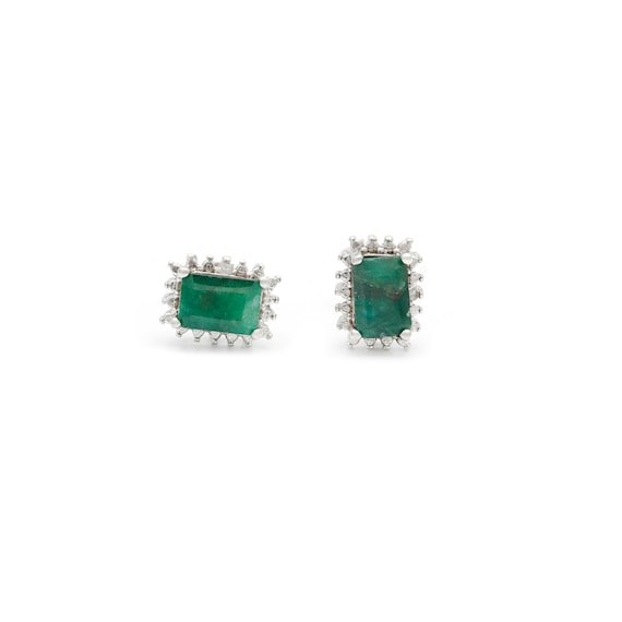 Emerald Emerald Cut Sterling Silver Platinum Earri