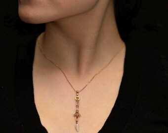 10k Gold Antique Lavaliere Pendant with Genuine Ruby, Seed Pearl and a Small Baroque Pearl