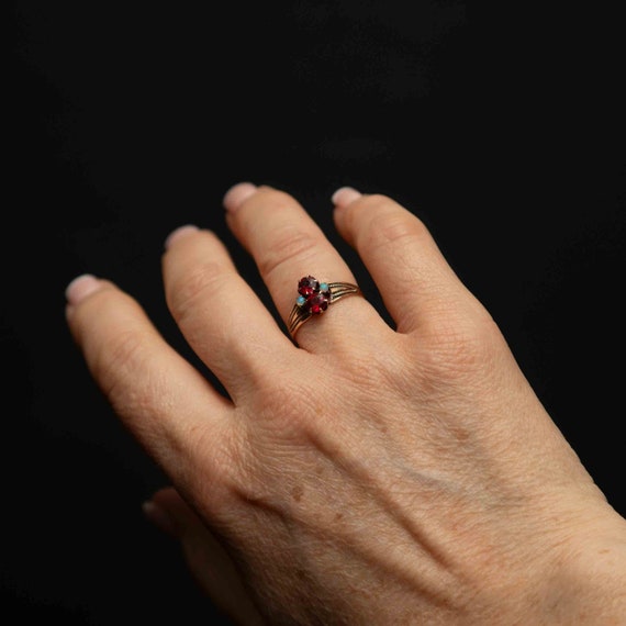 10k Gold Victorian Style Ruby Paste Ring with Opa… - image 9