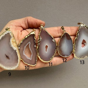 White Gray Agate Slice Necklace Big Agate Slice Pendant for Women Boho Necklace Gray Stone Long Necklace Agate Gold Jewelry Gift for Women image 8