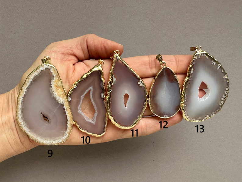 White Gray Agate Slice Necklace Big Agate Slice Pendant for Women Boho Necklace Gray Stone Long Necklace Agate Gold Jewelry Gift for Women image 8