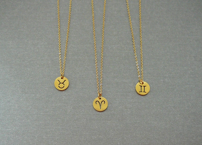 Zodiac Necklace Gold Coin Necklace Astrology Pendants Etsy