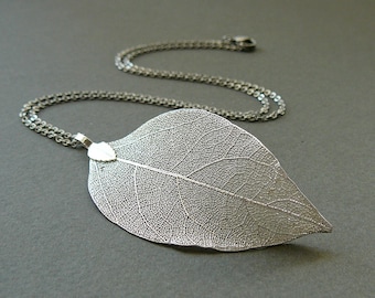 Leaf necklace Leaf jewelry Silver leaf necklaces for Women gift Silver plated real leaf pendant Organic leaf long layering necklace for girl