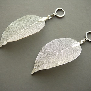 Silver Leaf Earrings Silver Plated Real Leaf Earrings for Women Organic Leaf Jewelry for Womens Gift Silver Dipped Leaf Earrings for Girl