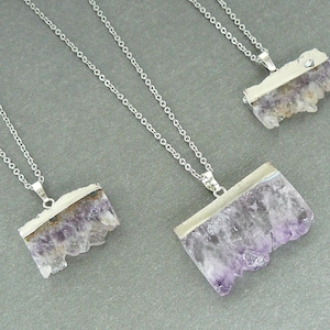 Colar druzy de ametista, colar de cura feminino, pingente de cristal de ametista cru, colares de fatia de ametista prateada, colar de pedra do mês de fevereiro imagem 1