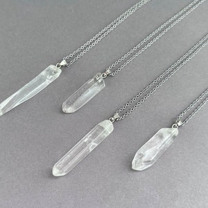 Clear Quartz Necklace, Clear Quartz Pendant, Raw Crystal Necklaces, Clear Silver Crystals Necklace for Man Women Gift Natural Quartz Pendant