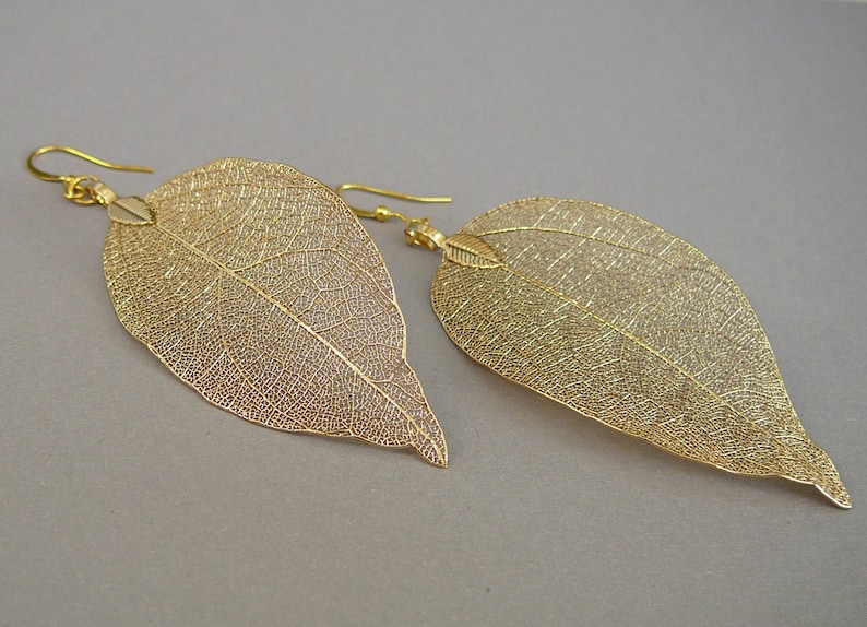 Gold Leaf Earrings Gold Dipped Leaf Gold Plated Real Leaf Etsy UK