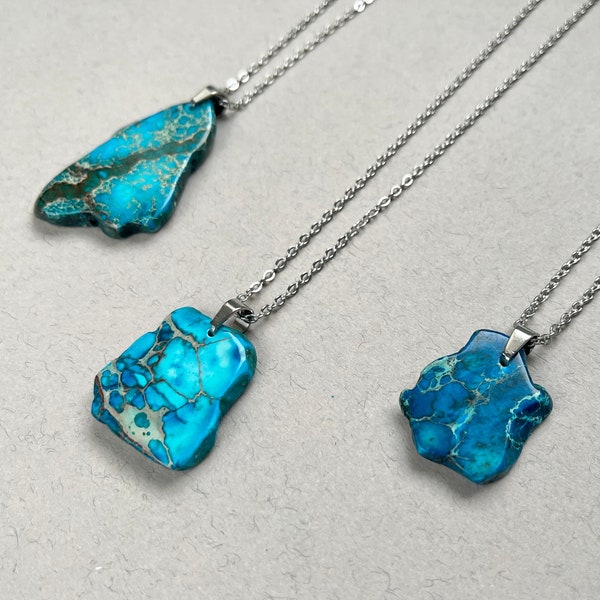 Blauer Jaspis, Imperial Jaspis Halskette Blau Regalite Anhänger Halskette für Mann für Frauen Lange Blau Silber Halsketten Natürliche Sea Jasper Schmuck