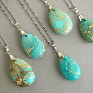 Jasper Necklace for Womens Gift Natural Imperial Jasper Pendant Long Boho Blue Green Necklaces Gemstone Necklace Healing Crystal Jewelry