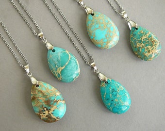 Jasper Necklace for Womens Gift Natural Imperial Jasper Pendant Long Boho Blue Green Necklaces Gemstone Necklace Healing Crystal Jewelry