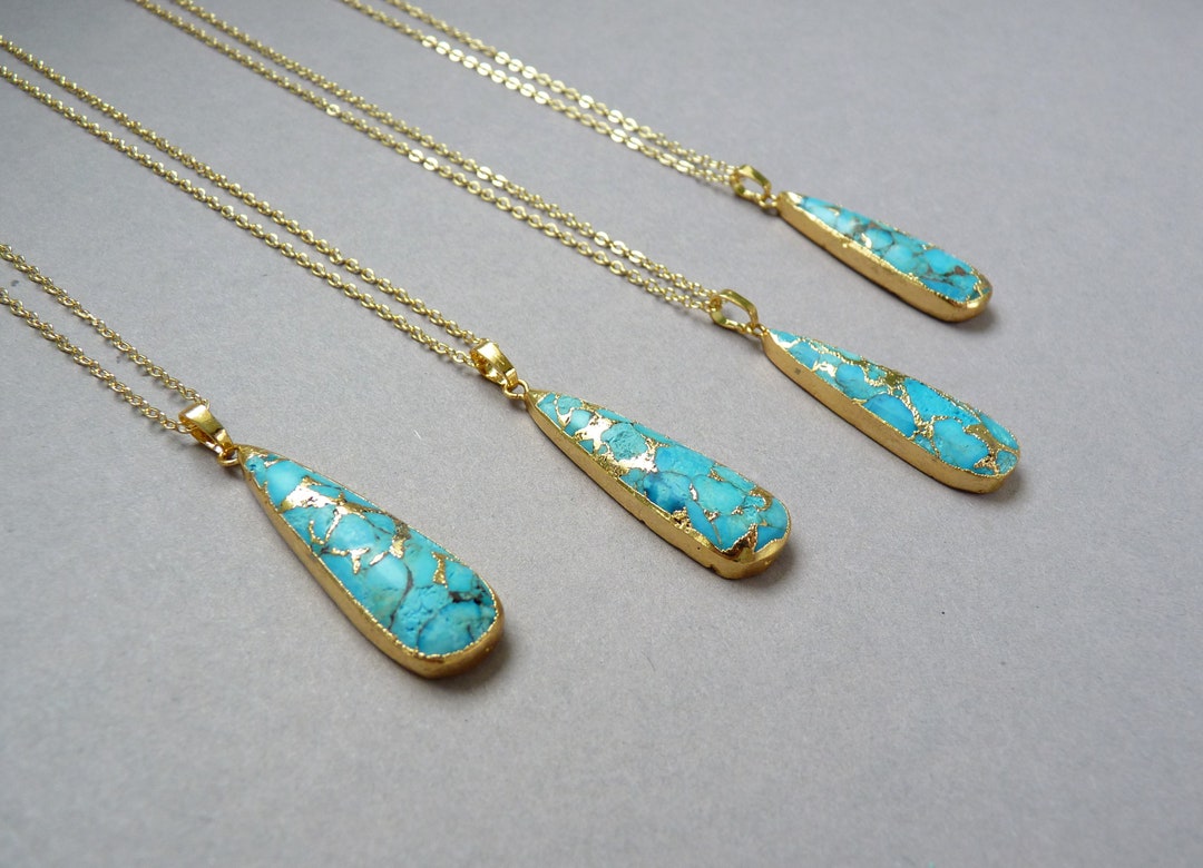 【関税込み】Tao necklace in Turquoise Blue l EMV #122 | Lovely Teardrop Blue Opal Inlay Necklace Pendant