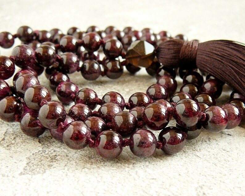 Garnet Mala Necklace, Garnet Mala 108, Long Tassel Necklace, Buddhist Mala Prayer Beads, Meditation Necklace, Yoga Jewelry Gift for Men image 3