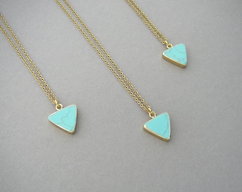 Turquoise Pendant Gold Triangle Turquoise Necklace Blue Necklace Gift for Girlfriend Women Gift Gemstone Gold Pendant Necklce Long Necklace