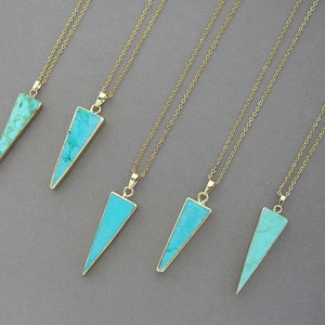 Turquoise Triangle Pendant Gold Turquoise Necklace Blue Howlite Triangle Layering Necklace for Women Gift Blue Gemstone Gold Pendant Necklce