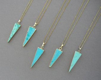 Turquoise Triangle Pendant Gold Turquoise Necklace Blue Howlite Triangle Layering Necklace for Women Gift Blue Gemstone Gold Pendant Necklce