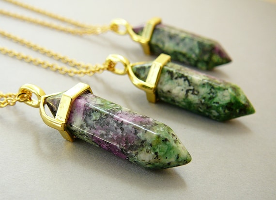 Ruby in Zoisite Pendants Necklace Natural Ruby Pendant Healing Crystal Stone Necklace for Men Women Gemstone Gold Necklace Energy crystals