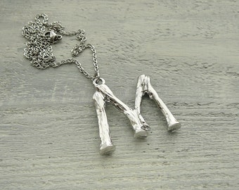 Big Letter Necklace, Silver Tone Initial Alphabet Letter Pendant, Women Large Initial Necklace, Bamboo Letter Necklace, Personalized Jewelry