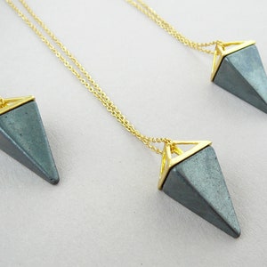 Hematite Necklace, Hematite pendant, Hematite Gold Necklace, Long Necklace, Necklace for Men Pyramid Necklace, Hematine Jewelry Gift for Men