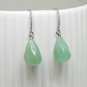 Green Aventurine Earrings Gemstone Earrings Aventurine Drop Earings Cubic Zirconia Earrings with Green Drop Silver Earrings for Women Gift
