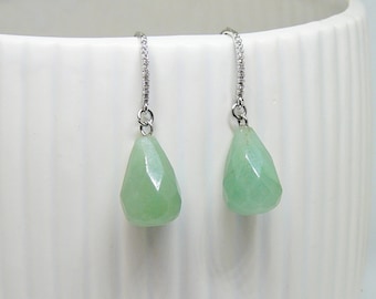 Boucles d'oreilles en aventurine verte Boucles d'oreilles en pierres précieuses Boucles d'oreilles en aventurine pendantes Boucles d'oreilles en zircone cubique avec boucles d'oreilles vertes en argent pour femme Cadeau