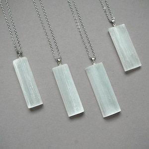 Selenite Necklace Large Selenite Layering Necklace Raw Selenite Healing Crystals Pendant Natural Selenite Raw Stone Jewelry Silver