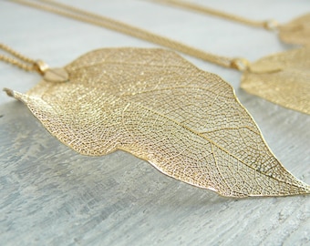 Gold Leaf Necklace Real Leaf Necklace Natural Leaf Jewelry for Womens Gift Gold Plated Leaf Necklaces Girl Gold Dipped Leaf Natures Leaves