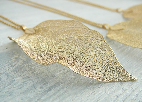 Gold Leaf Necklace Real Leaf Necklace Natural Leaf Jewelry for