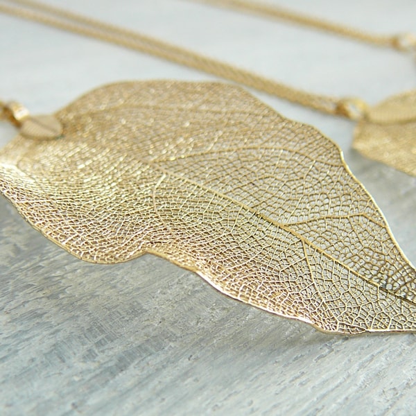 Collier feuille d'or collier feuille naturelle bijoux feuille pour cadeau femme colliers feuille plaqué or fille feuille d'or trempé feuilles de la nature