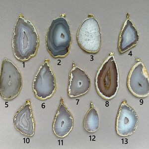 White Gray Agate Slice Necklace Big Agate Slice Pendant for Women Boho Necklace Gray Stone Long Necklace Agate Gold Jewelry Gift for Women image 5