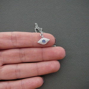 Evil Eye Necklace, Silver Evil Eye Necklaces for Women, Dainty Blue Evil Eye Pendant Necklace, Gift for Girlfriend, Cubic Zirconia Necklace