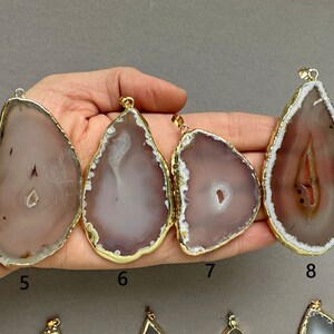 White Gray Agate Slice Necklace Big Agate Slice Pendant for Women Boho Necklace Gray Stone Long Necklace Agate Gold Jewelry Gift for Women image 7