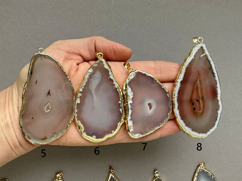 White Gray Agate Slice Necklace Big Agate Slice Pendant for Women Boho Necklace Gray Stone Long Necklace Agate Gold Jewelry Gift for Women image 7