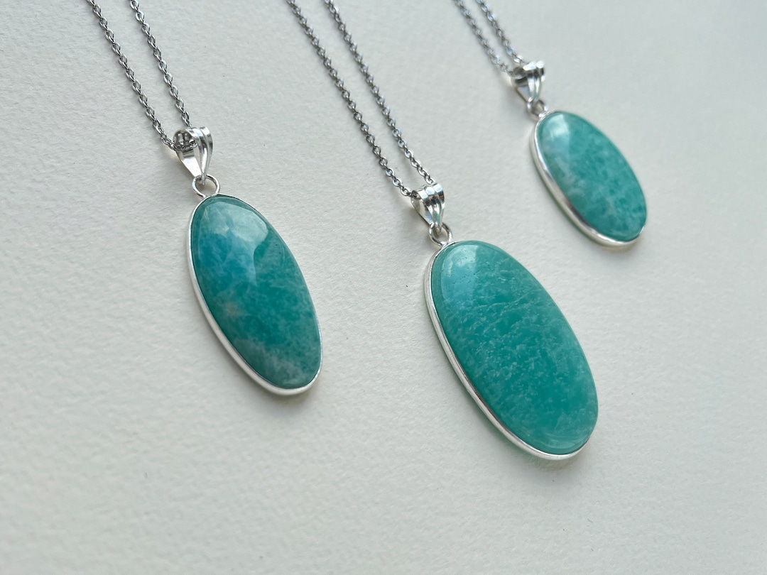 Natural Amazonite Necklace, Amazonite Silver Pendant, Mint Stone ...