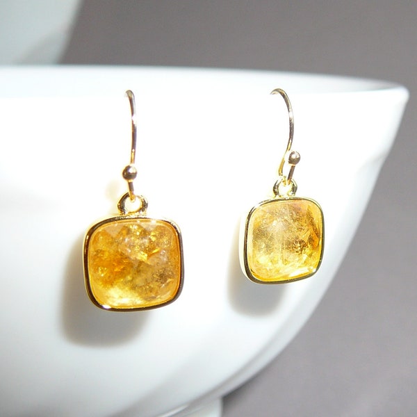 Citrine & Gold Square Earrings main image 0