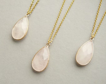 Rose Quartz Necklace Rose Quartz pendant Long Necklaces Healing Crystal Necklace for women Gold Necklace Rose Quartz jewelry gift for women