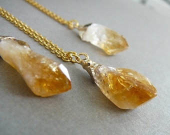 Citrine Necklace Raw cetrine long necklace citrine pendant for Women Gold Plated Citrine Crystal necklace  November birthstone necklace