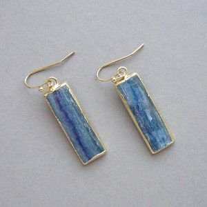 Kyanite Earrings, Blue Kyanite Gold Earrings, Kyanite Jewelry, Geometric Earings, Blue Wedding Earrings Blue Earrings for Women Gift for her