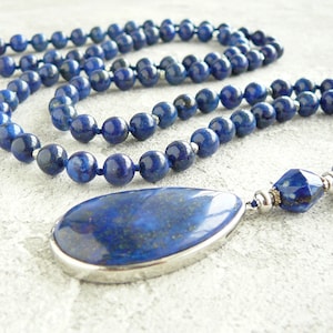 Lapis Lazuli Necklace Lapis Lazuli Mala Necklace Blue Bead Hand Knotted Long Necklace for Women Men 108 Mala Necklace Yoga Jewelry Gift Idea image 7