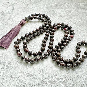 Garnet Mala Necklace, Garnet Mala 108, Long Tassel Necklace, Buddhist Mala Prayer Beads, Meditation Necklace, Yoga Jewelry Gift for Men image 1