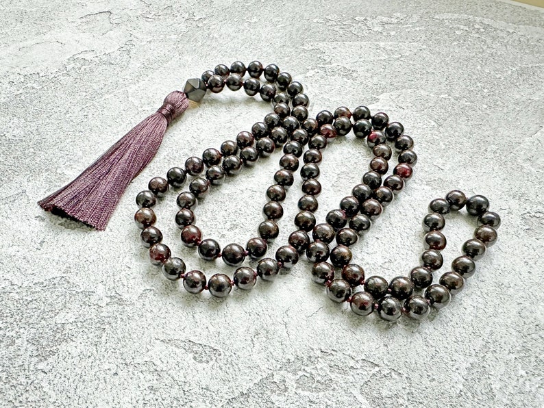 Garnet Mala Necklace, Garnet Mala 108, Long Tassel Necklace, Buddhist Mala Prayer Beads, Meditation Necklace, Yoga Jewelry Gift for Men image 1