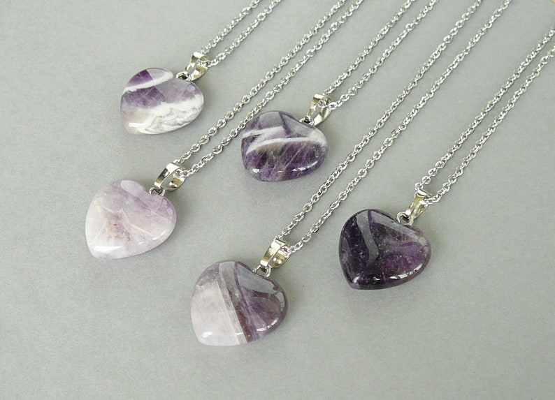 Amethyst Heart Necklace Natural Amethyst Pendant Healing Crystal Necklaces for women Purple Crystal Jewelry Amethyst Stone Chakra Necklace