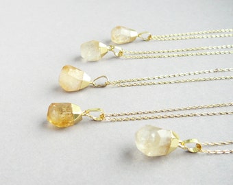 Collana Con Ciondolo In Citrino Grezzo &ndash; Pietra Gialla Di Guarigione, Cristallo Y10, Stile Pendente
