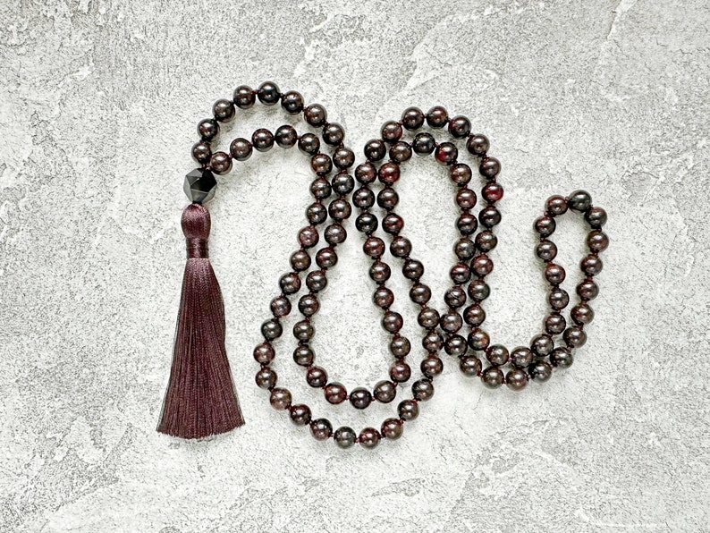 Garnet Mala Necklace, Garnet Mala 108, Long Tassel Necklace, Buddhist Mala Prayer Beads, Meditation Necklace, Yoga Jewelry Gift for Men image 4