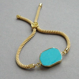 Turquoise Bracelet, Slider Bracelet for Women, Turquoise Gold Bracelets, Turquoise Summer Jewelry, Gift for Women, Biege Slider Bracelets