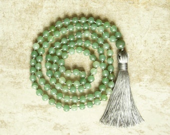 Aventurine Mala collar verde aventurina mala collar largo anudado a mano para las mujeres larga borla 108 Mala collar de cuentas regalo de joyería yoga