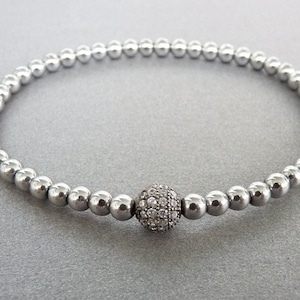 Hematite Mens Bracelet Silver Bracelet for him Minimalist Bracelet for men Jewelery Mens gift for Boyfriend Thin Bracelet Cubic Zirconia