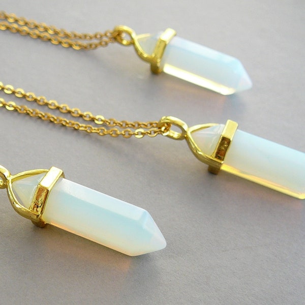 Opal Necklace Opalite Pendants Healing Crystal Necklace for Women Gold Necklaces Energy Crystals Point Pendant Gift for Girlfriend Jewelry