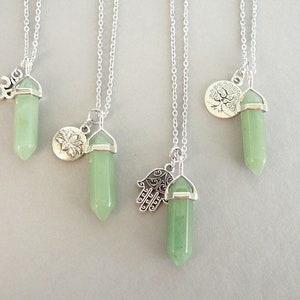 Green Aventurine Necklace Green Aventurine Pendant Tree of Life, Om, Hamsa, Lotus Crystal Point Pendant Yoga Gift Healing Gemstone Jewelry