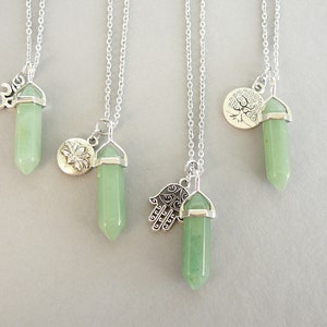 Collar de aventurina verde. Colgante de aventurina verde. Árbol de la vida, Om, Hamsa, loto. Colgante de punta de cristal. Regalo de yoga. Joyería con piedras preciosas curativas.